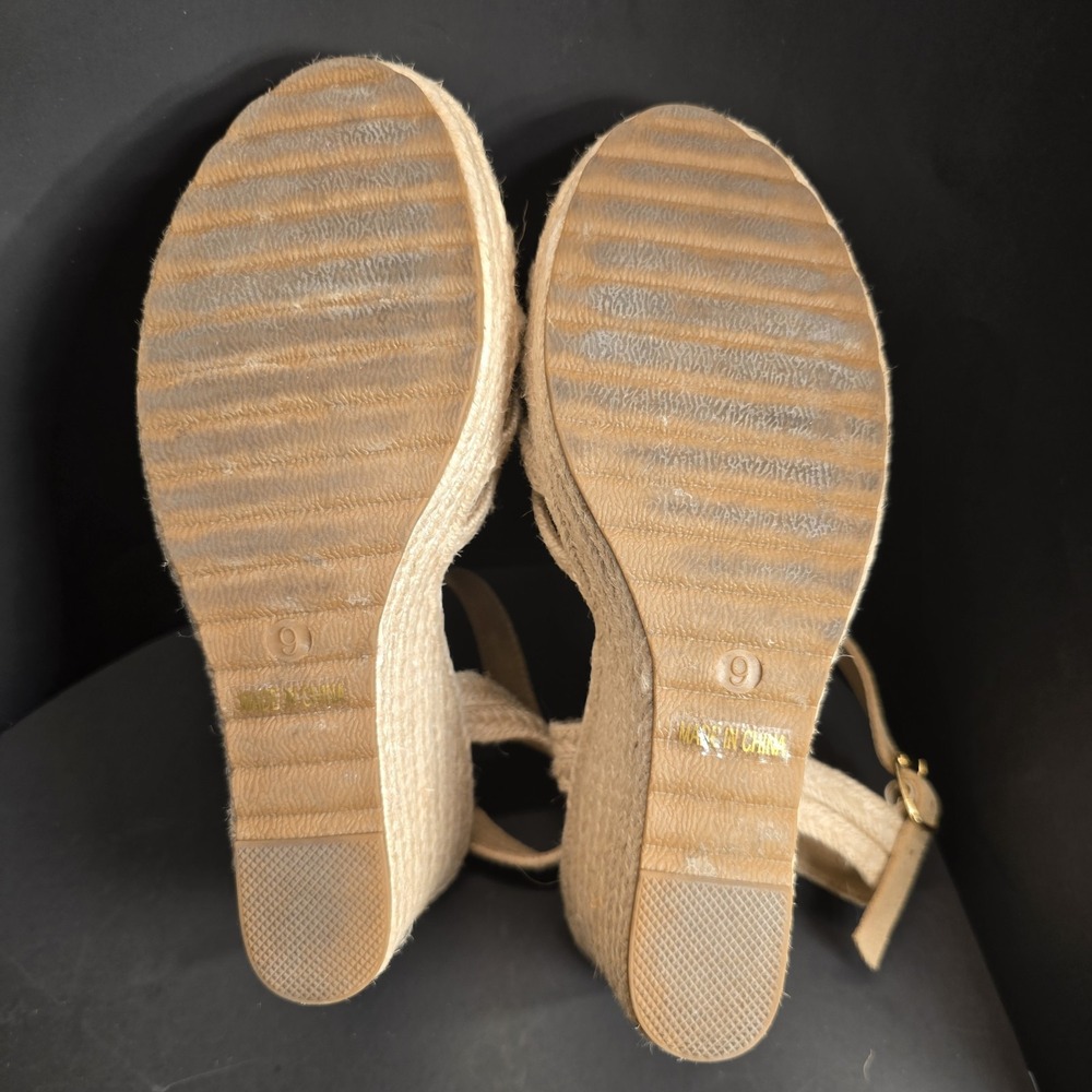 Women's Tan Suede Espadrille Wedge Sandals Ankle Strap Bow Knot Size‎ 9 - Picture 6 of 6